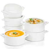 SOUJOY 6-pack 22oz French onion soup bowls with handles for easy serving.