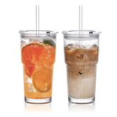 SoulTimes 20oz glass tumbler with ribbed design for iced coffee on the go.