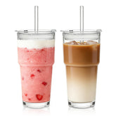 SoulTimes 20oz glass tumbler with lid and straw for iced coffee on the go.