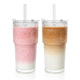 SoulTimes 20oz ribbed floral tumbler with clear glass for daily coffee