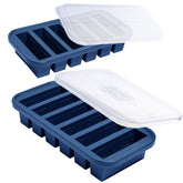 Souper Cubes half-cup freezer tray in blueberry with lid for easy meal prep.