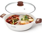 Soupify five-quart shabu shabu pot full view highlights dual compartments for family meals.