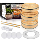 SP Dynamics bamboo steamer 10-inch top view shows dumplings steaming evenly