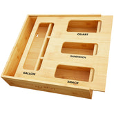 SpaceAid bamboo bag storage organizer in full drawer view keeps bags neatly stored and accessible.