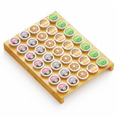 SpaceAid bamboo K Cup drawer organizer showing 35-slot capacity for orderly storage.