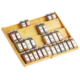 SpaceAid bamboo spice drawer organizer in setup mode keeps spices visible and easy to reach.