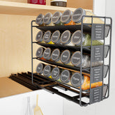SpaceAid pull-out spice rack left-facing design for easy cabinet access.