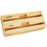 SpaceAid WrapNeat bamboo dispenser keeping plastic wrap neatly organized for easy use