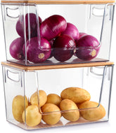 Spacemart 2-pack pantry organizers with front-opening bamboo lid for easy access