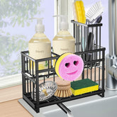 Spaclear sponge holder with rotatable spout directs water to the sink for a dry counter