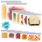 SPLF 12-pack reusable bags showing dishwasher-safe storage for organized meals.