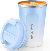 SPLMIFA travel mug 17oz blue and white, ready for hot beverages on the go.