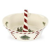 Spode Christmas Tree Candy Basket with peppermint handle for festive serving.
