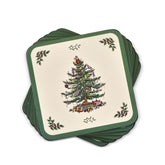 Spode Christmas Tree coaster front view protects surfaces with festive design.