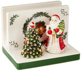 Spode Christmas Tree napkin holder on a festive table, ideal for neat napkins.