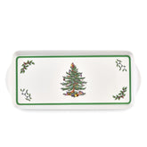 Spode Christmas Tree sandwich tray front view, durable melamine for festive entertaining.