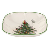 Spode Christmas Tree Sculpted Square Dish for appetizers on a festive table