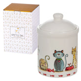 SPOTTED DOG GIFT COMPANY cat jar with lid; secure seal for freshness on the counter.