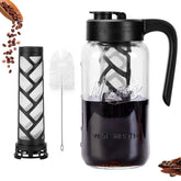 Spreccio 64 oz glass cold brew pitcher with airtight lid for fresh, spill-free storage