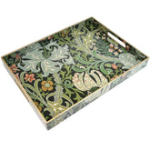 Spsyrine serving tray with handles featuring a golden lily pattern for elegant hosting.
