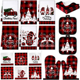 Sratte 20pc Christmas kitchen towel set in red-black plaid for festive kitchen prep and drying.