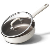 Stackbear ceramic deep fry pan 11-inch with nonstick surface for easy egg frying.
