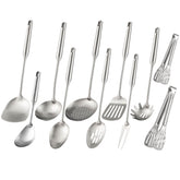 Standcn 18/10 stainless steel utensils set, 15-inch long for comfortable grip and heat resistance.