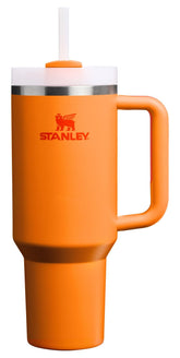 STANLEY Quencher H2.0 40 oz with handle and straw in coral-goldenrod for on-the-go hydration.