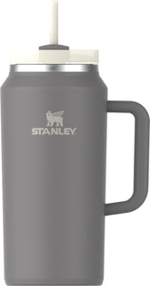 STANLEY Quencher H2.0 64 oz with FlowState lid shows spill-resistant sip on rugged steel.