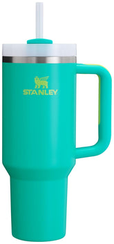 Stanley Quencher H2O tumbler close-up with FlowState lid showcases durable stainless steel.