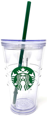 Starbucks 16 oz plastic cold cup with clear body and green logo for iced drinks on the go.