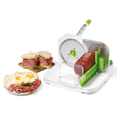 Starfrit Deli Slicer with 6.5-inch blade slicing meats and cheeses evenly