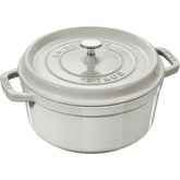 Staub 4qt round cocotte in White Truffle highlights even browning for braises