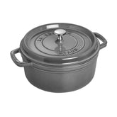 Staub round dutch oven graphite grey 4qt exterior offers even heat for slow cooking