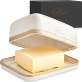 Steinzeit butter dish with lid on countertop showing easy access and durable ceramic