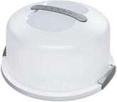 Sterilite cake server circular container with lid and handle for easy transport.