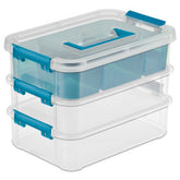 Sterilite Layer Stack and Carry Box with divider tray for organized storage.