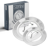 Sterline universal lid for small pots fits 5-12 inch pans, saving kitchen space.