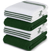 Sticky Toffee kitchen towels set4 dark green and white front view for drying dishes.