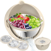 Stockpot 4-1 colander with bowl set showing rotating strainer, ideal for quick draining