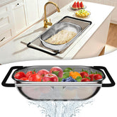 Stockpot over-sink colander for effortless pasta draining