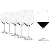 Stölzle Lausitz Revolution red wine glasses front view, six-pack, premium crystal for entertaining guests.