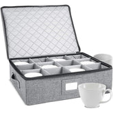 Storagelab cup and mug storage container with hard shell protects delicate drinkware.