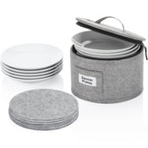 STOZU china storage container with 12 plates neatly organized for safe stacking.