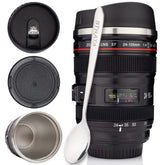 STRATA CUPS camera lens mug close-up showing authentic lens detailing and premium finish.