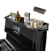 STUTOV 30-inch magnetic stove top shelf secures spices with no drilling.