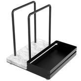 STWWO marble base napkin holder with black finish on dining table for stability