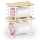 Stylstoreazy trash bag dispenser with bamboo top for easy kitchen access.