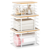 Stylstoreazy trash bag dispenser on kitchen counter with bamboo top for easy access.