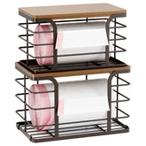 Stylstoreazy large trash bag dispenser with bamboo top for easy countertop access.